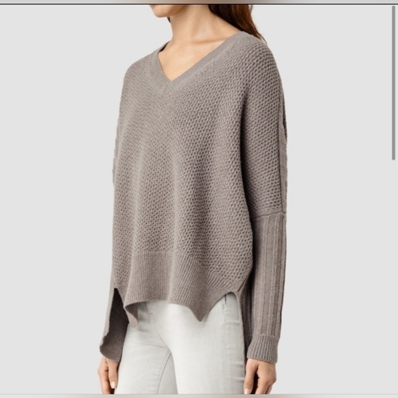 AllSaints Riley Jumper Oversized Wool & Alpaca Blend V-Neck Sweater Size Small - Picture 9 of 10